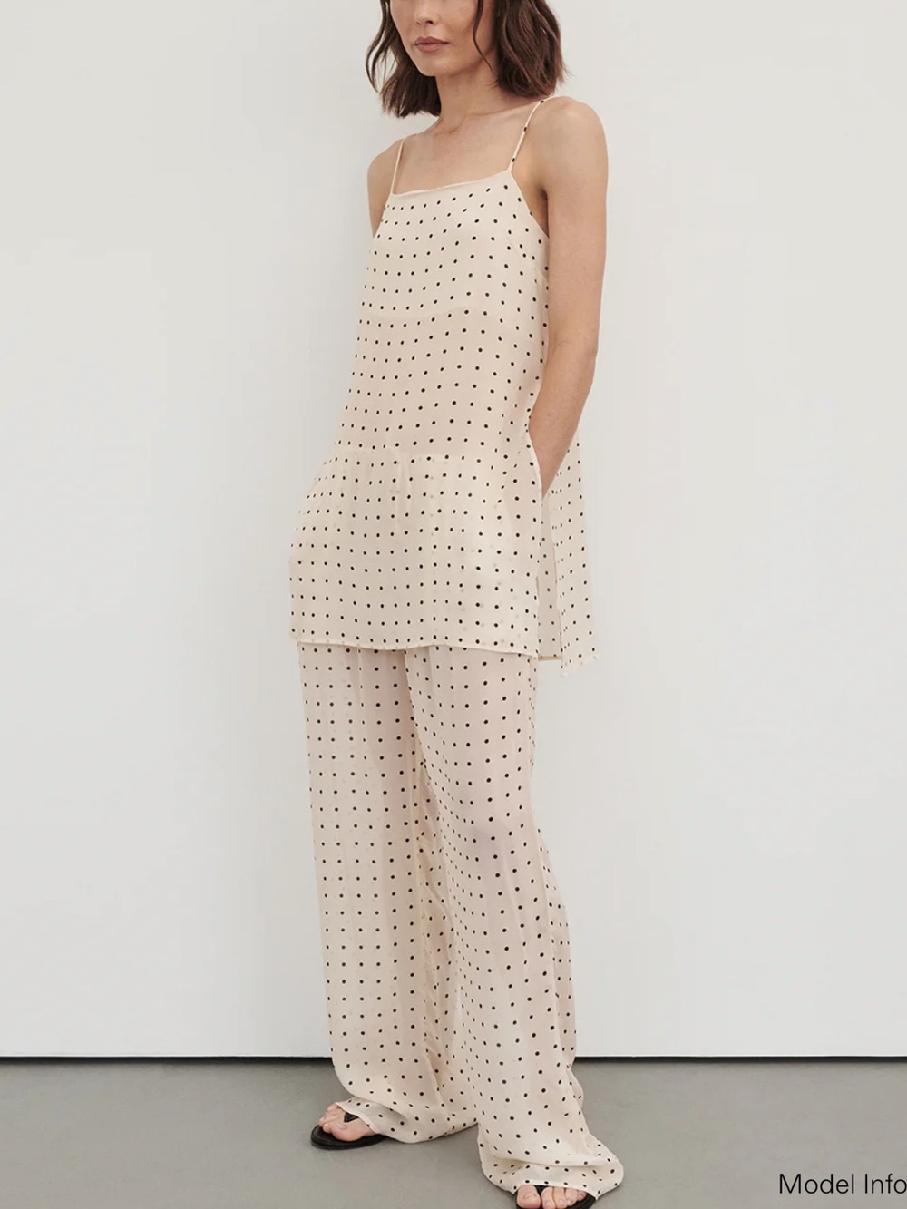 Dissh Vanessa Set - Cream Polka Dot Cami Top & Wide Leg Pants Set